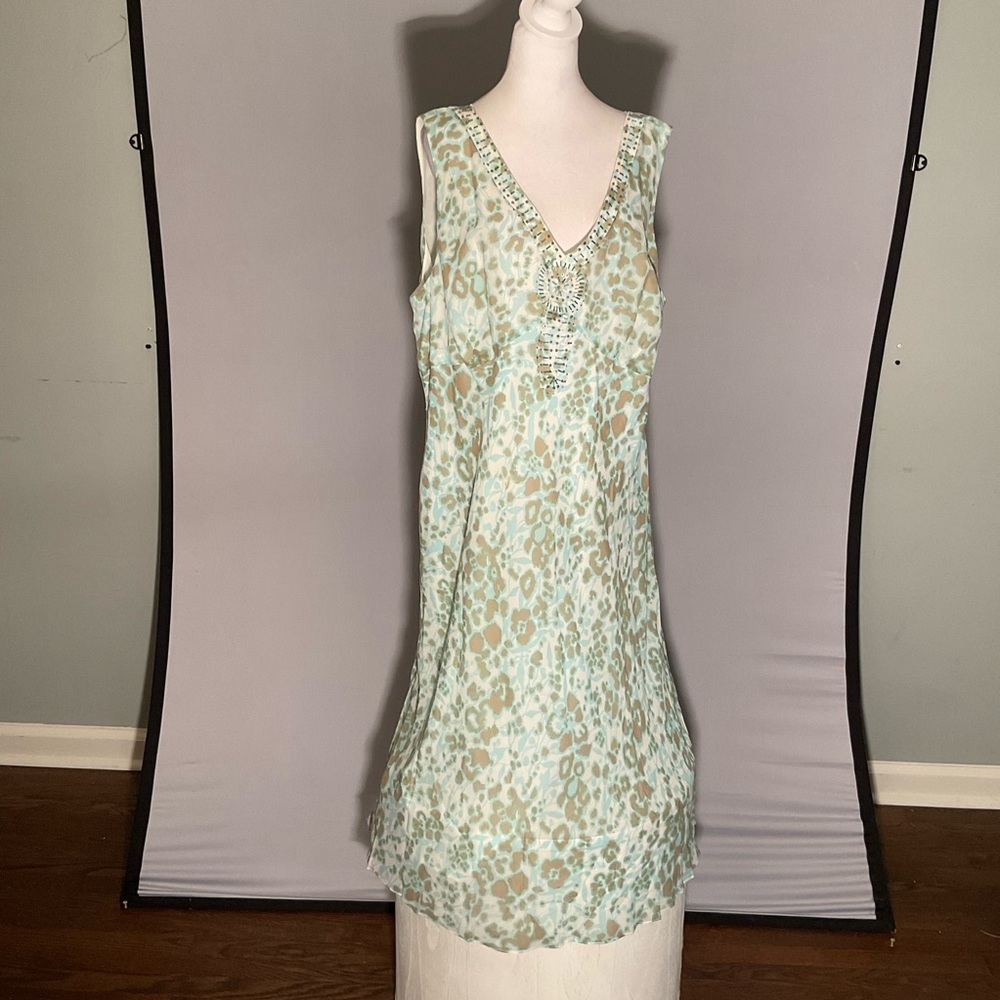 Adrianna Papell Silk Beaded Plus Size Wedding Guest Dress 22W Mint Floral - Picture 5 of 16